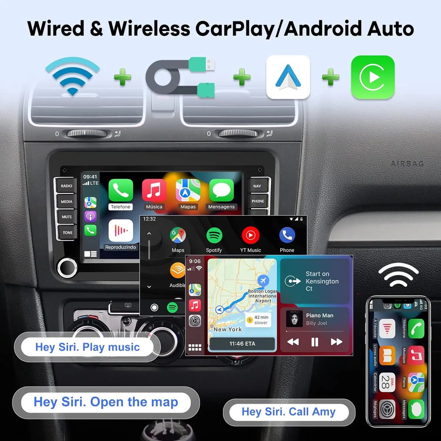 Wireless CarPlay Android Auto 2Din Car Radio for Volkswagen Golf 5 6 Passat B6 B7 CC Jetta - Android Multimedia Navigation GPS with WiFi/4G LTE