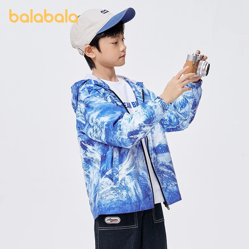 Balabala Toddler 2023 Boy Coat Spring Autumn Thin Mesh Hooded Long-sleeved Casual Comfortable Tops