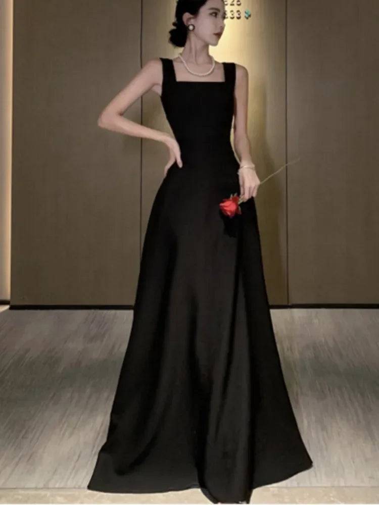 Sexy Backless Evening Party Dress Sleeveless Solid A-line Long Dresses for Women Spring Summer Prom Robe Vestidos Mujer New