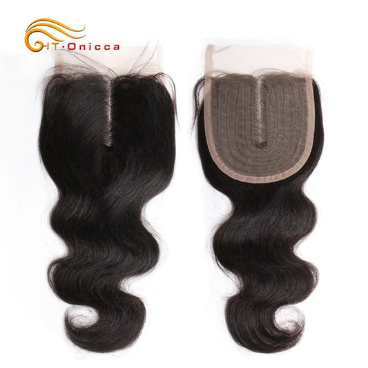 Body Wave Closure Brazilian Human Hair T Part Lace Closure Natural Color Meche Bresilienne Cheveux Humain Kinky Curly Closure