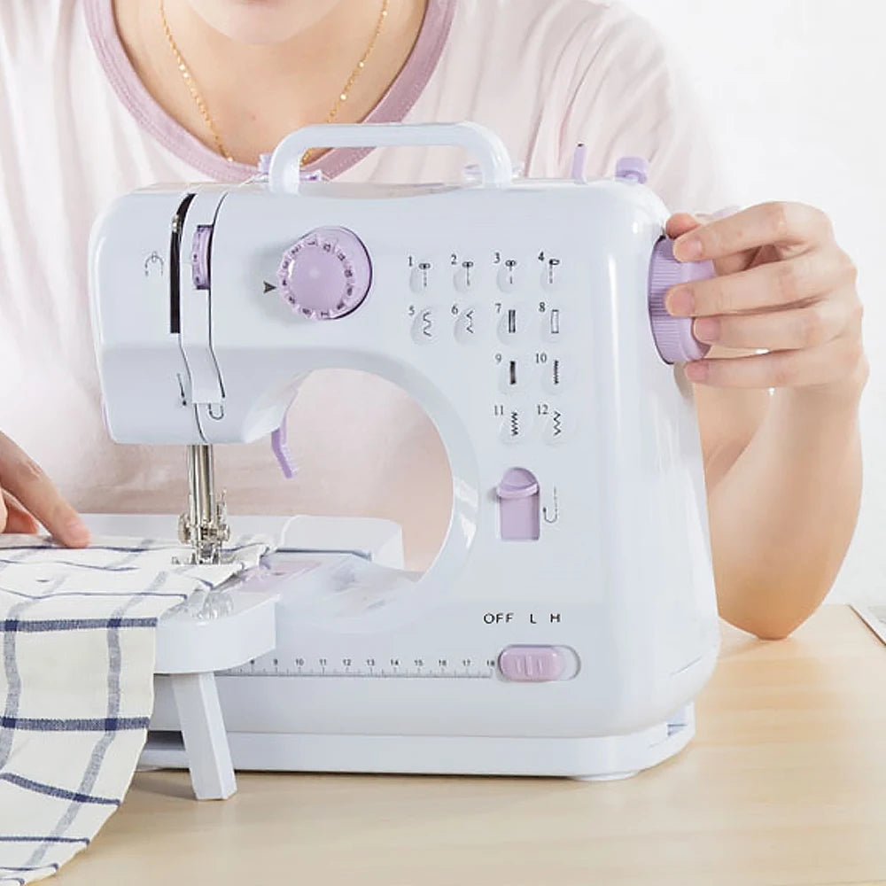 Portable Sewing Machine for Beginners Mini Electric Household Crafting Mending Overlock with 12 Stitches Presser Foot Pedal