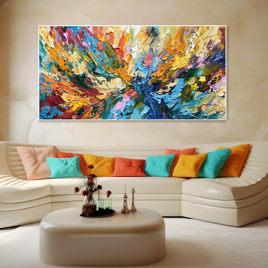 Hand-Painted Modern Chic Abstract Colorful Floral Art Hand-Painted Canvas Oil Painting Living Room Art Bedroom Wall Decor