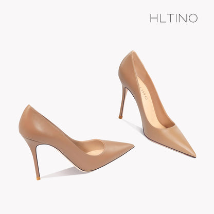 HLTINO New Khaki Pumps Sexy Women Comfortable High Heels Office Casual Summer Autumn Single Shoes Matte Finish 4.0Inch/10CM