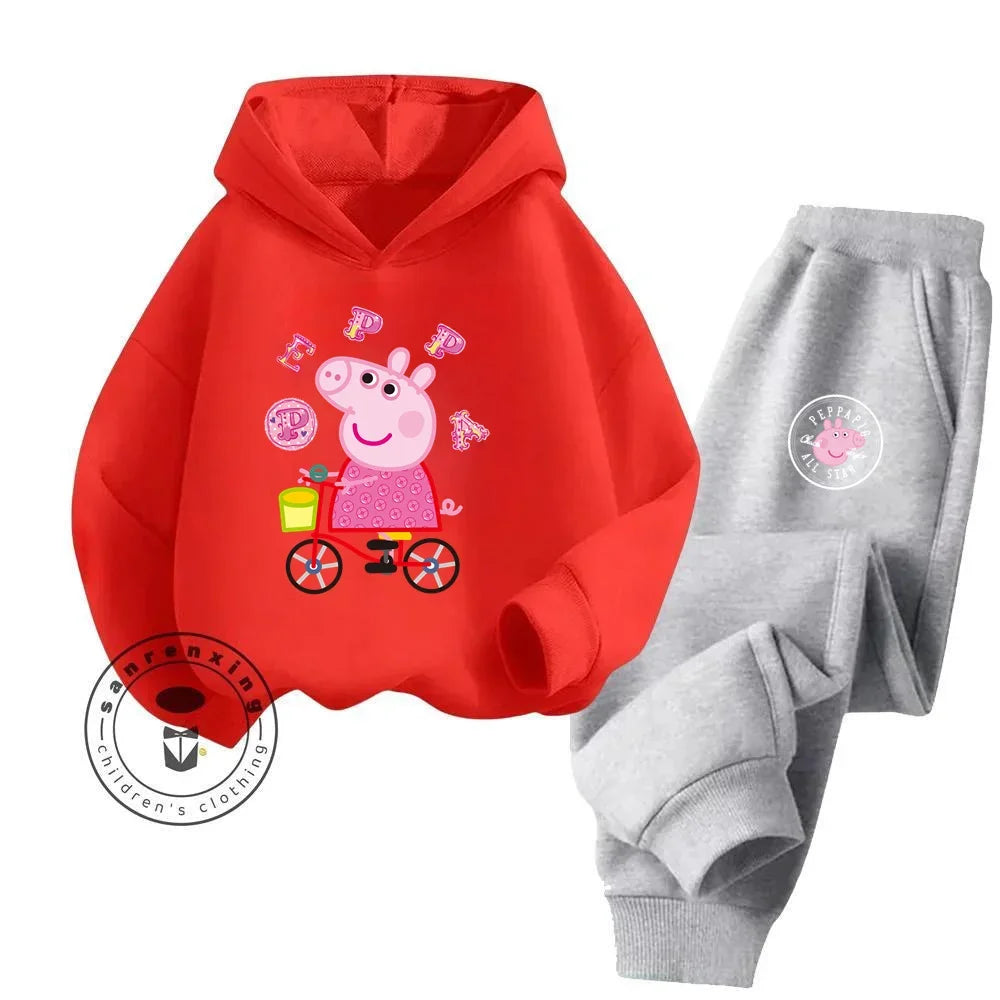 2024 High Quality Soft Long Sleeve Garments Featuring Peppa Pig Cartoon Kids New Hoodie Set Suitable for Spring Fall Clothing