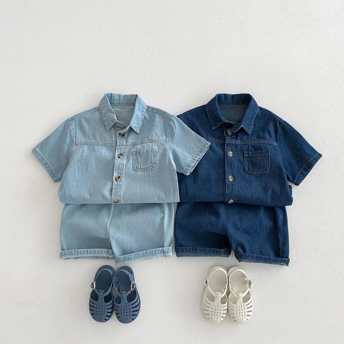 MILANCEL Kids Clothing Set Denim Girls Clothes Suit Denim Shirt And Shorts 2 PCs  Boys Denim Set Children Outfit