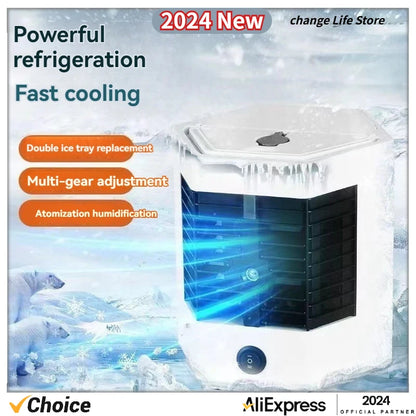 New Five generation 2 Speeds air cooler Small portable cooling fan Humidification cooling spray air conditioning fan Desktop