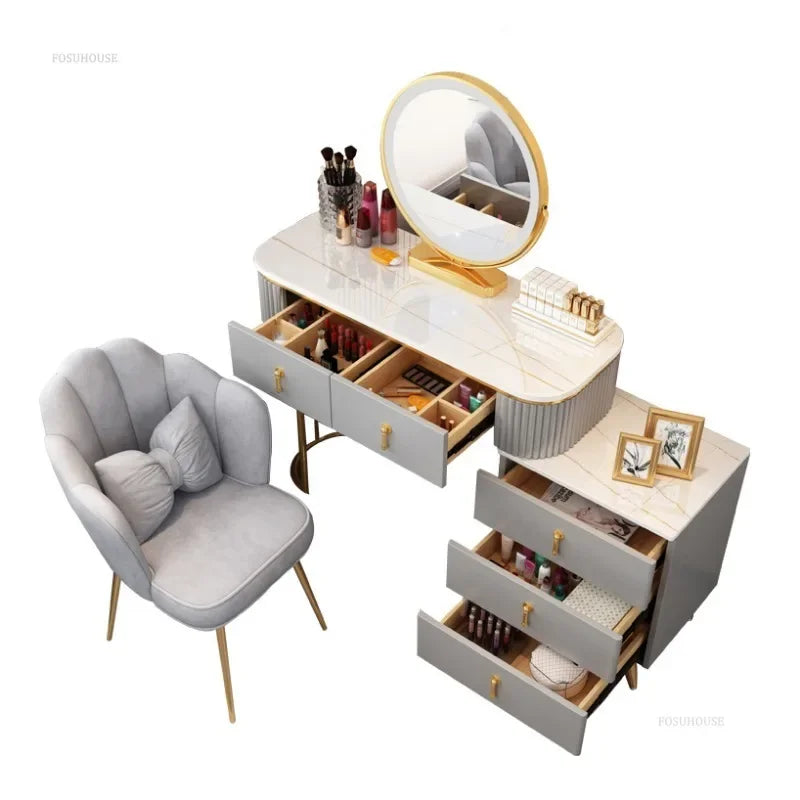 Luxury Dressing Table Wood Vanity Storage Cabinet Organizer Corner Dressers Mirror Bedside Tables Modern Bedroom Furniture r