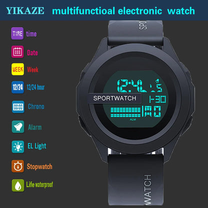 YIKAZE Men's Sports Watches Luxury Digital Wristwatch Stopwatch Luminous Date Week Multifunction Fitness Electronic Watch Clock