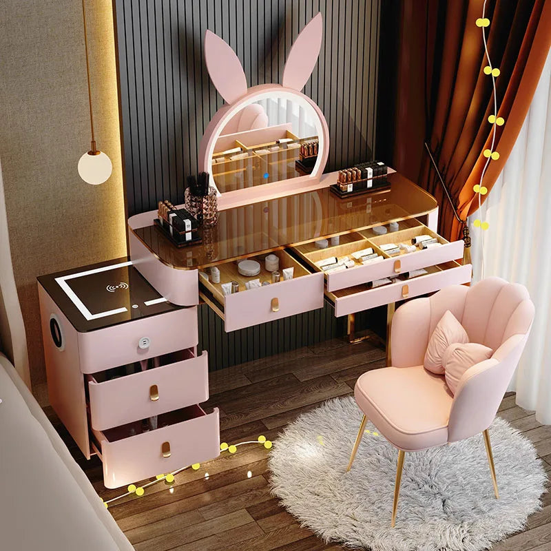 Nightstand Wood Mobile Dressers Mirror Pink Coffee Chair Storage Drawers Dressers Vanity Tavolo Da Trucco Bedrooms Furniture