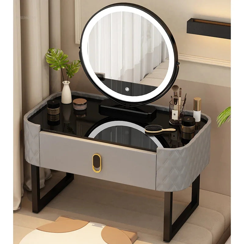 Modern Solid Wood Dressing Table for Bay Windows Mini Convenient Makeup Dressing Table Light Luxury Design Dresser for Bedroom