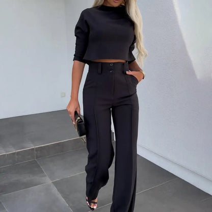 Slim Fit Top Wide Leg Pants Set Elegant Women's Business Suit Set with Slim Fit Top Wide Leg Trousers Professional for Work