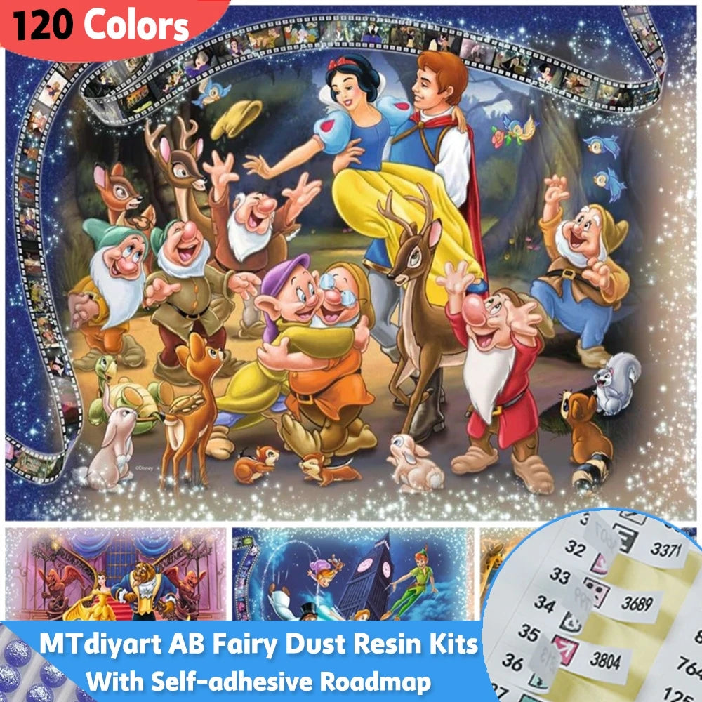 120 Colors Resin Diamond Painting With Sticker 5D DIY Disney Princess Snow White Beauty And The Beast Full Drill AB FD Art Kit