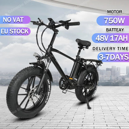 T20 Electric Bike 750W Powerful Motor 48V 17Ah Battery Ebike Adult 20*4.0 Inch CST Fat Tire 40-45km/h Max Speed Electric Bicycle