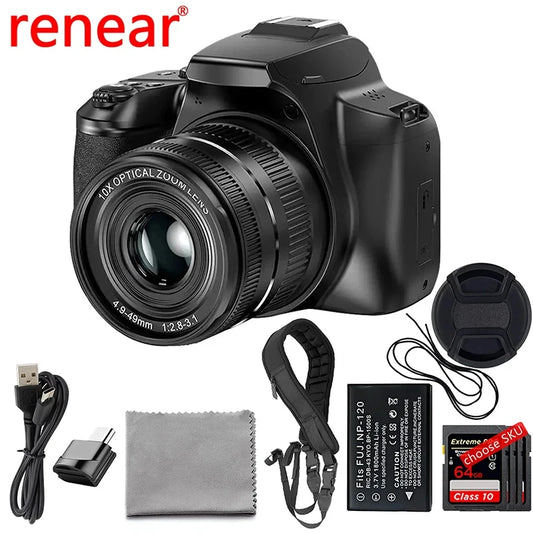 4K Video Vlog SLR Camera 64MP Professional Digital Camera for Photography 10X Optical Zoom Camcorder Youtube Livestream Webcam