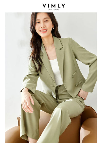 Vimly Elegant Blazer Pain Suit Women Spring 2024 New in Matching Sets Cropped Jacket Coat Wide Leg Pants 2 Piece Outfits V8070