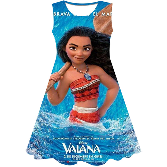 Moana Princess Dress Kids Baby Girls Round Collar Dresses Children Cartoon Casual Skirts Clothes 1-10 Y Kids Christmas Clothing