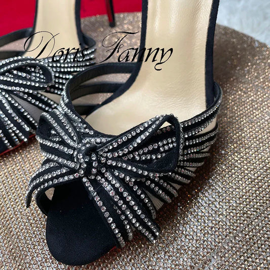 Doris Fanny Women's Sandals Rhinestones Heels Summer Peep Toe Fancy Sandals Party Pumps Shoes Sexy High Heels Wedding Shoes