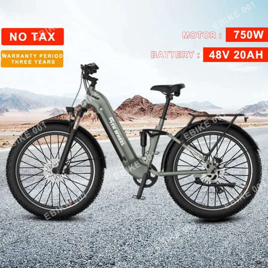 Electric Bike 48V 20AH Samsung Battery 750W Powerful Motor 26*4.0inch Fat Tire Full Suspension Ebike Mountain Electric Bicycles