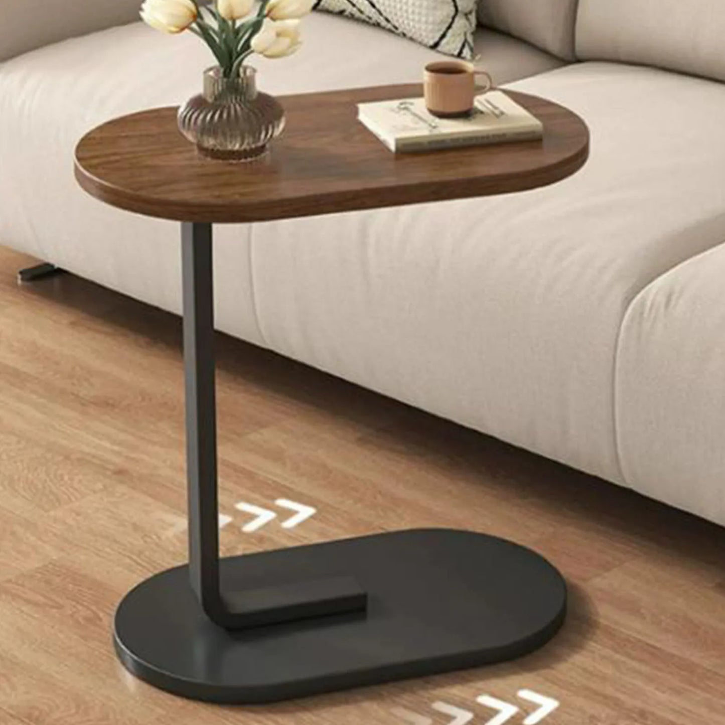 Sofa Side Table Modern Simple Portable for Living Room Bedroom Walnut Color Black Frame