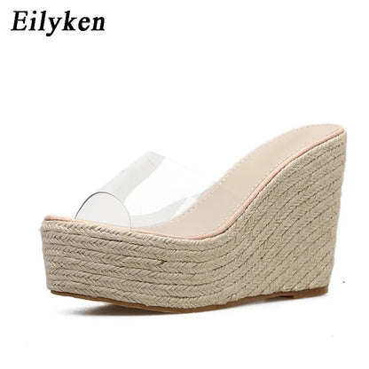 Eilyken Summer Fashion PVC Jelly Wedges Platform Women's Slippers Sandals Casual Shoes Size 34-40