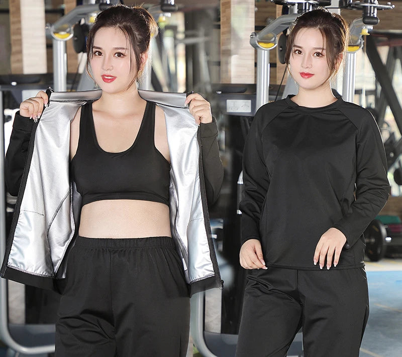 Sauna Suit Women Plus Size Gym Clothing Sets for Sweating Weight Loss Female Sports Active Wear Slimming Tracksuit Women