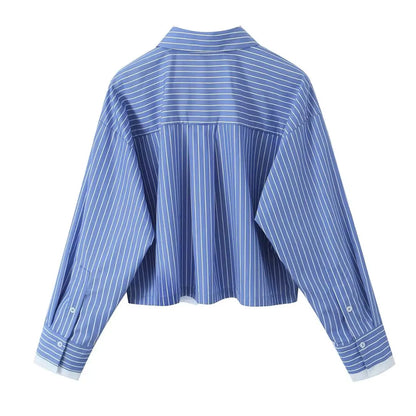 New women's simple and fashionable street style striped lapel short shirt loose casual top Wear your beautiful colors