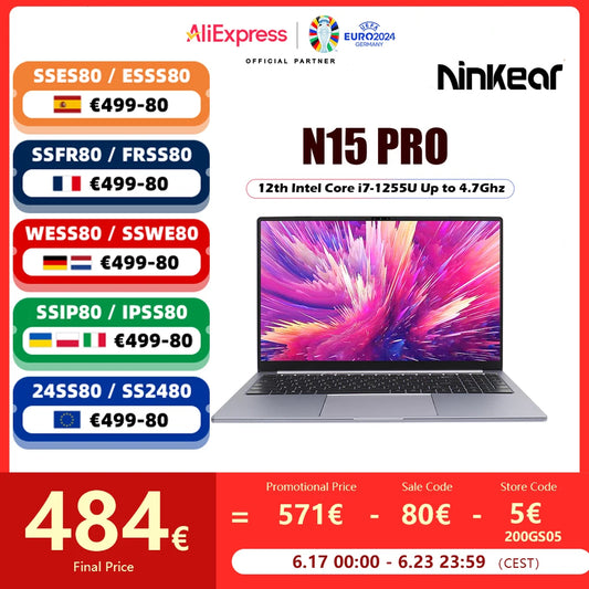 Ninkear N15 PRO Laptop 15inch IPS Gaming Laptop Intel Core i7-11390H 16GB RAM+1TB SSD Windows 11 Portable Computer Notebook