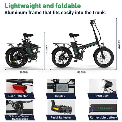 Electric Bike 250W Brushless Motor 36V11.2AH Lithium Battery 25KM/H City Folding Ebike 20 Inch Tire Adult Snow Electric Bicycle