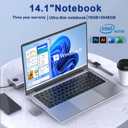 2024 Laptop Intel Pentium N3700 16GB RAM 2TB SSD Notebook 1920*1080 Resolution Windows 11 Unlock Computer Office Study gamer PC