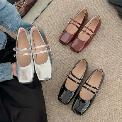 2024 New Women Flat Shoes Fashion Square Toe Shallow Ladies Mary Jane Ballerinas Flat Heel Casual Ballet Shoes Flats Shoes Women