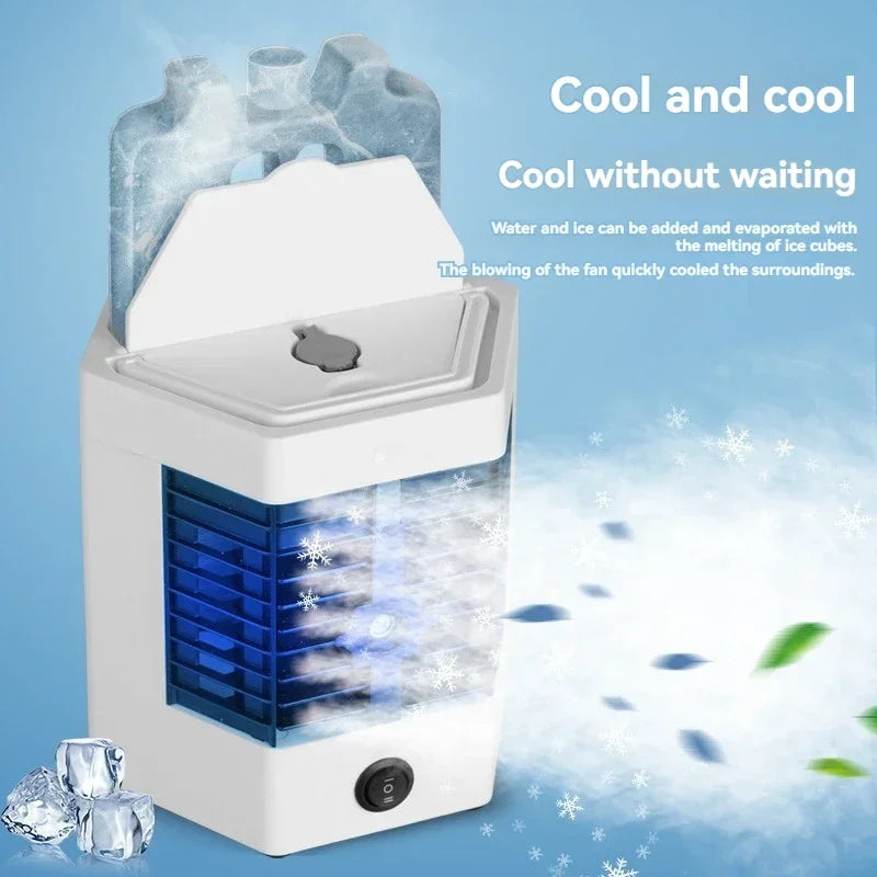 New Five generation 2 Speeds air cooler Small portable cooling fan Humidification cooling spray air conditioning fan Desktop