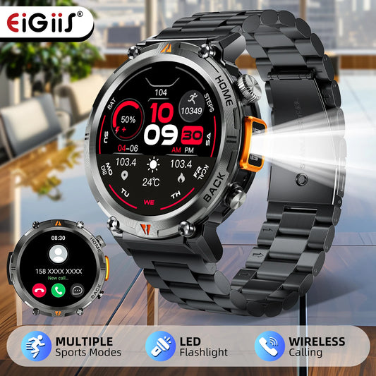 EIGIIS KE3 Bluetooth Call Smart Watch Men Full Touch Screen Health Monitor Clock With Flashlight Men SmartWatch For IOS Android