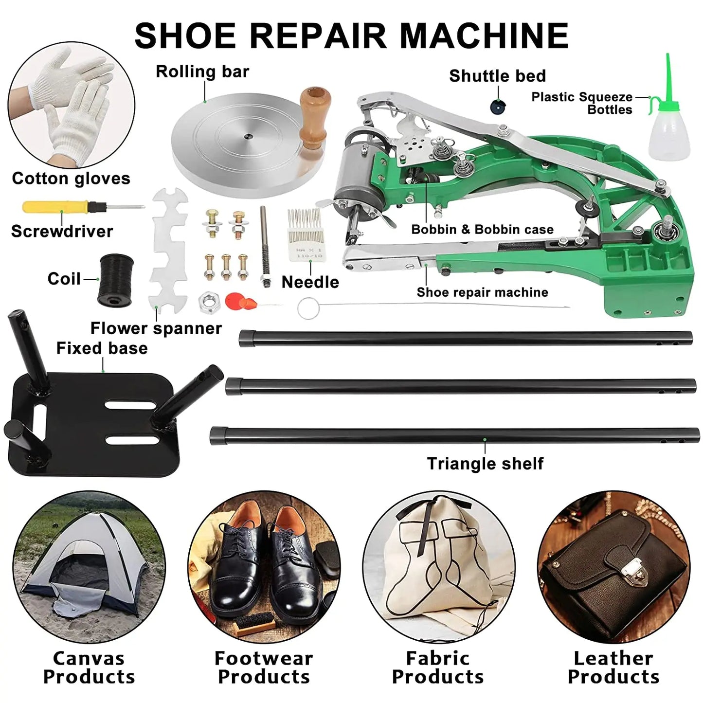 Cobbler Sewing Machine, Heavy Duty Hand Shoe Repair Mending Machine With Needles, Manual Sewing Machine For Leather Bags Cloth