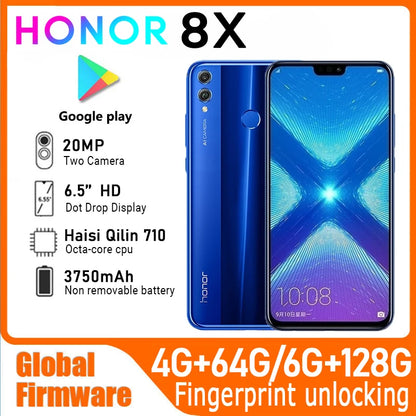 HONOR 8X Smartphone Global firmware CPU Haisi Qilin 710 6.5-inch 3750mAh rear camera 20MP used phone