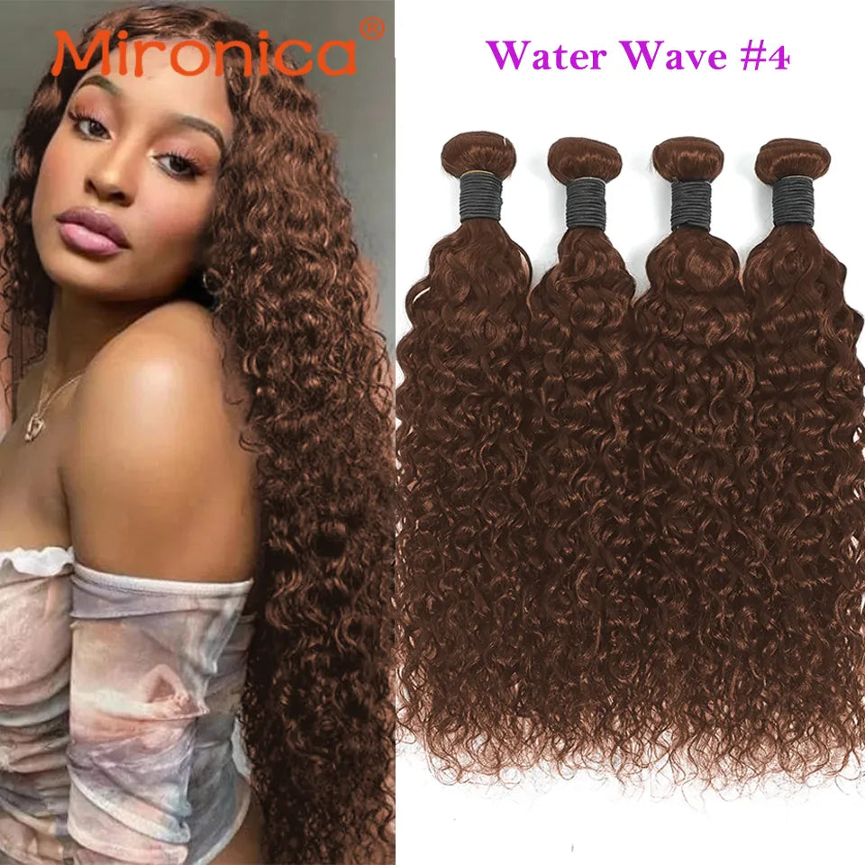 Elegant 4# Chocolate Brown Water Curly Remy Hair Bundles - Human Hair Extensions Deal (1, 3, 4 Bundles) with Free Shipping!