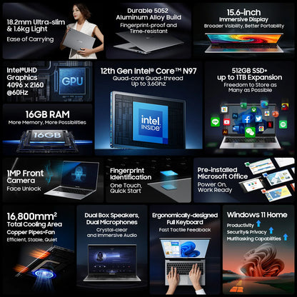 Blackview AceBook 8 Laptop 15.6" 12th Gen Intel Alder Lake N97 16GB RAM 512GB SSD + expansion up to 1TB Windows 11 Home 15.6"