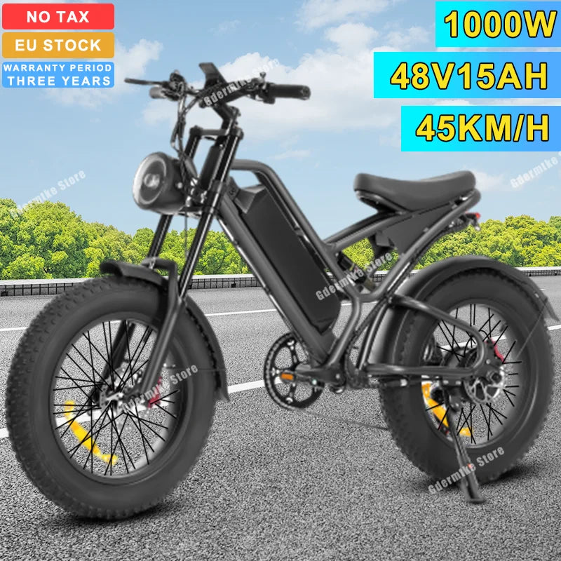 X20B 1000W Powerful Motor Electric Bicycle 48V15AH Battery Electric Bike Full Suspension 20*4.0 Fat Tire Mid-Driven Adult E Bike