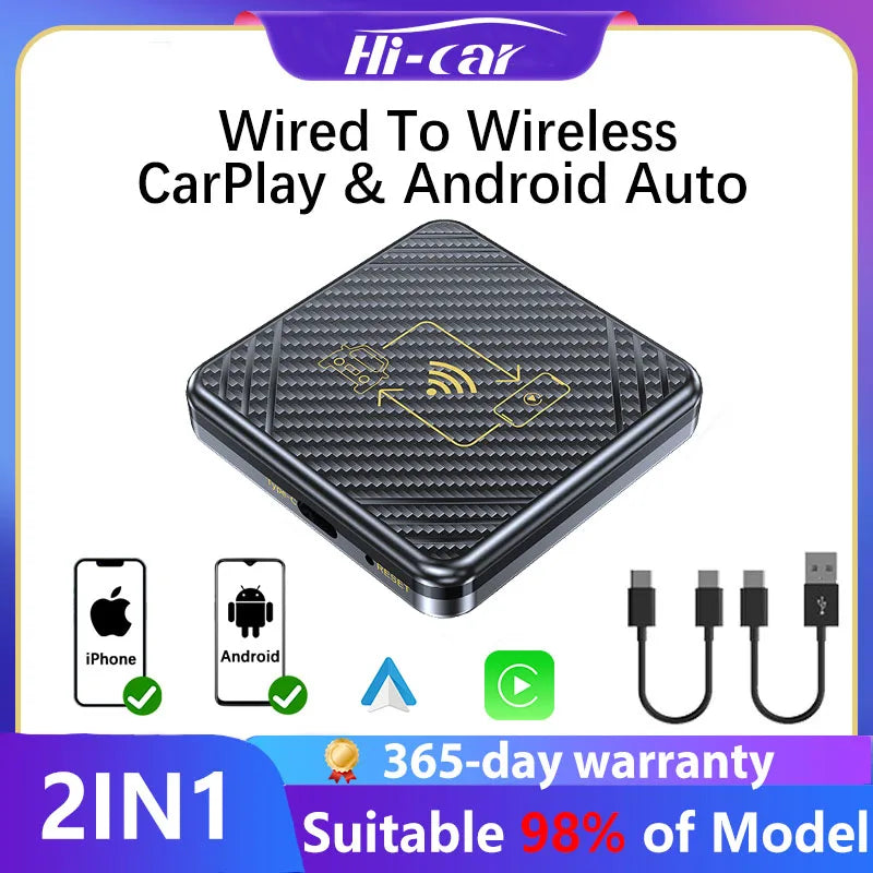 2024 Mini CarAI Box: 2-in-1 Bluetooth Autoradio with 2GB+64GB, Wireless CarPlay & Android Auto for Wired CarPlay - Plug & Play AI Box for Car Radio