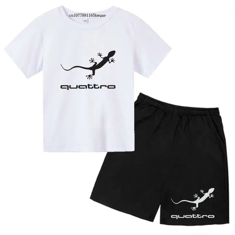 Kids Funny Gecko Print Summer Casual Breathable T-shirts+Shorts 2pcs Suits 2-13Years Boys Girls Outfit Children Clothes Tee Sets