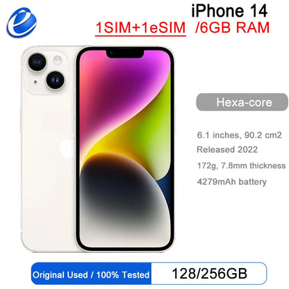 Original Apple iPhone 14 128GB 256GB ROM 6GB RAM 1 SIM+1 eSIM 6.1" Genuine Super Retina OLED Face ID NFC A15 5G