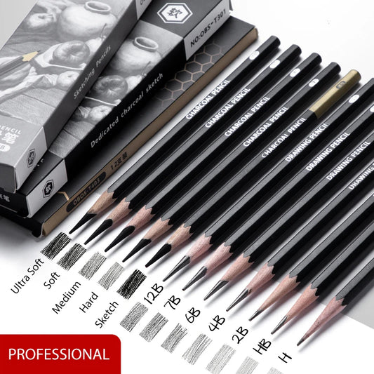 Professional 2H HB B 2B 3B 4B 6B 8B 12B 14B Sketch Drawing Graphite Charcoal Pencils Set Drawing Sketching for Artists Beginners