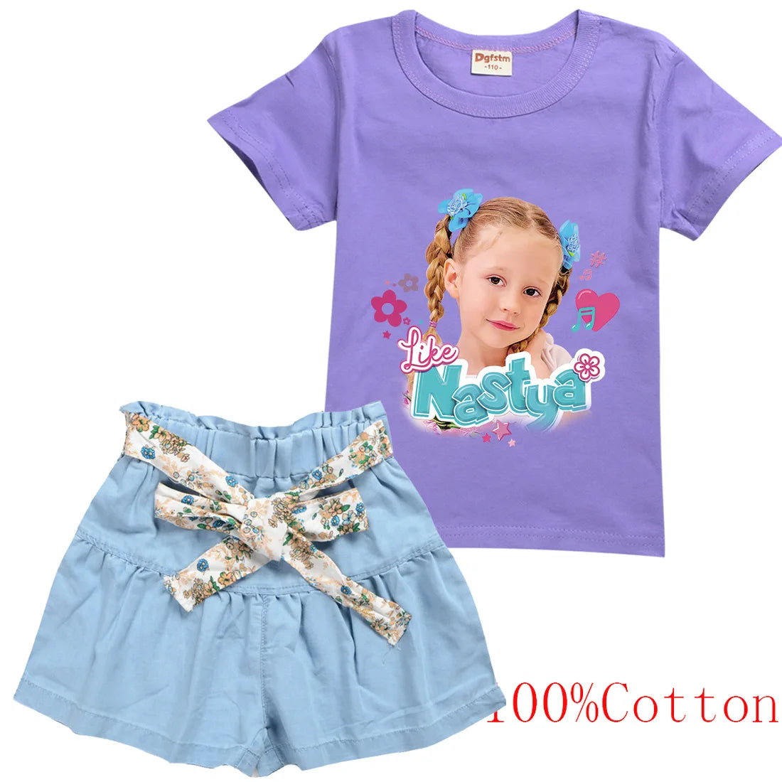 Cute Like Nastya Show Clothes Kids Short Sleeve T-shirt and Big Bow Skirts 2pcs Set Baby Girls Princess Outfits Children's Sets