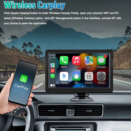 AHOUYD 7" Wireless Car Radio with Apple CarPlay & Android Auto - Touch Screen Stereo, BT Navigation, MP5, FM, USB, AUX Integration