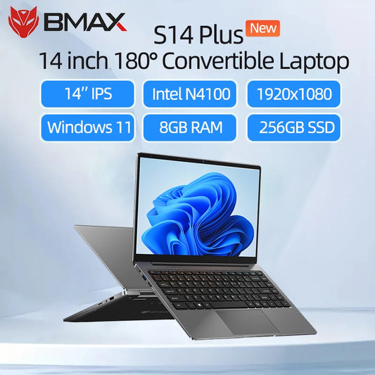 BMAX S14 Plus Laptop Windows 11 MaxBook 8GB LPDDR4 RAM 256GB SSD 14 Inch 1920×1080 FHD IPS Display Intel N4100 CPU 10000mAh/