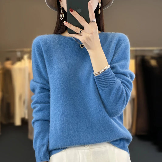 Women 100% Pure Merino Wool Soft Sweater O-neck Warm Pullover Autumn Winter Casual Knit Tops Solid Color Regular Female Knitwear