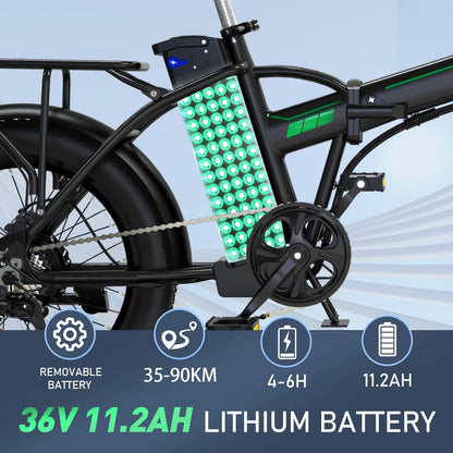 Electric Bike 250W Brushless Motor 36V11.2AH Lithium Battery 25KM/H City Folding Ebike 20 Inch Tire Adult Snow Electric Bicycle