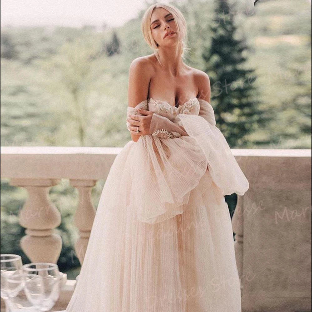 Boho Elegant Classic A Line Women's Wedding Dresses Modern Sweetheart Bride Gowns Puff Sleeve Backless Vestidos De Novia Lujo