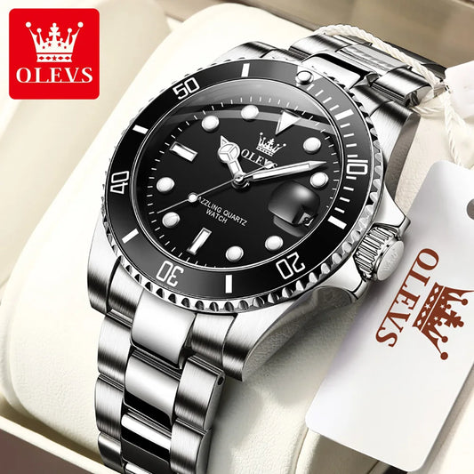 OLEVS Men's Watch Luxury Top Brand One-Way Rotating Outer Ring Design Quartz Watch for Men Auto Date Waterproof Wrist Watches