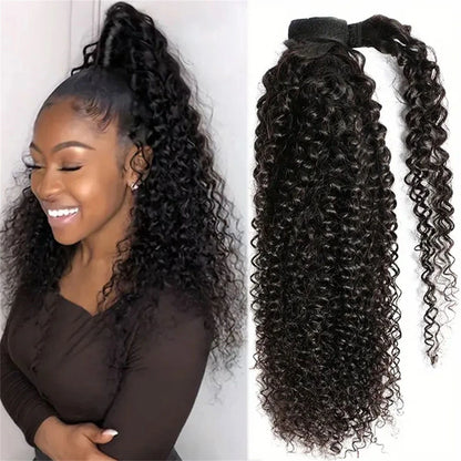 Afro Kinky Curly Ponytail Human Hair Extensions Wrap Around Ponytail With Clip Ins Natural Remy Brazilian Hairpiece Pony Tail