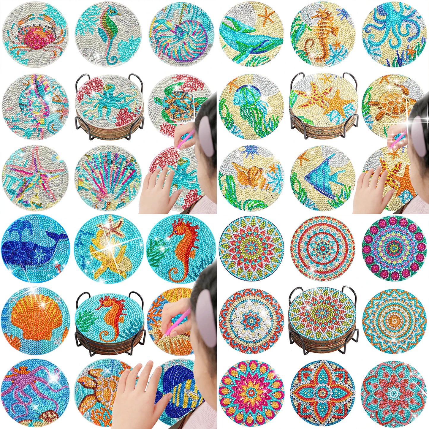 GATYZTORY 6/8pcs sets Diamond Painting Coasters with Holder Ocean Diamond Art Coasters Kits DIY Crafts for Adults Diy Gift